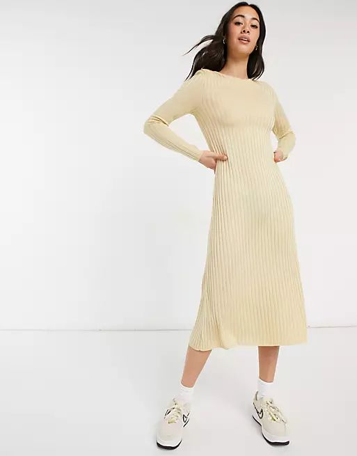 ASOS DESIGN ribbed maxi dress with shoulder pads and relaxed hem | ASOS (Global)