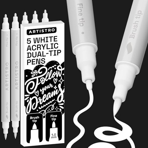 ARTISTRO 5 White Acrylic Paint Pens - Dual Tip Brush + Fine Ideal for Calligraphy - Acrylic Paint Markers for Fabric, Rock, Glass, Wood, DIY - Art Supplies, Stocking Stuffers, Christmas Gift Idea | Amazon (US)