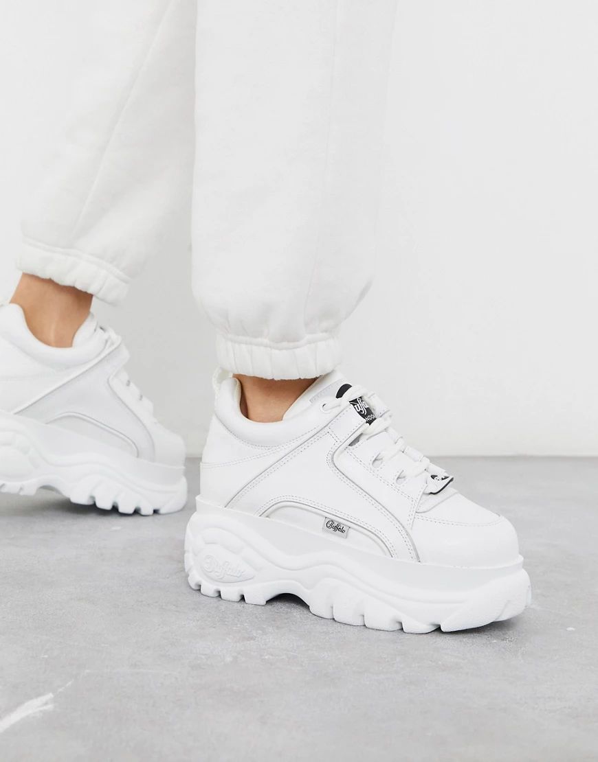 Buffalo London classic lowtop platform chunky trainers in white | ASOS (Global)