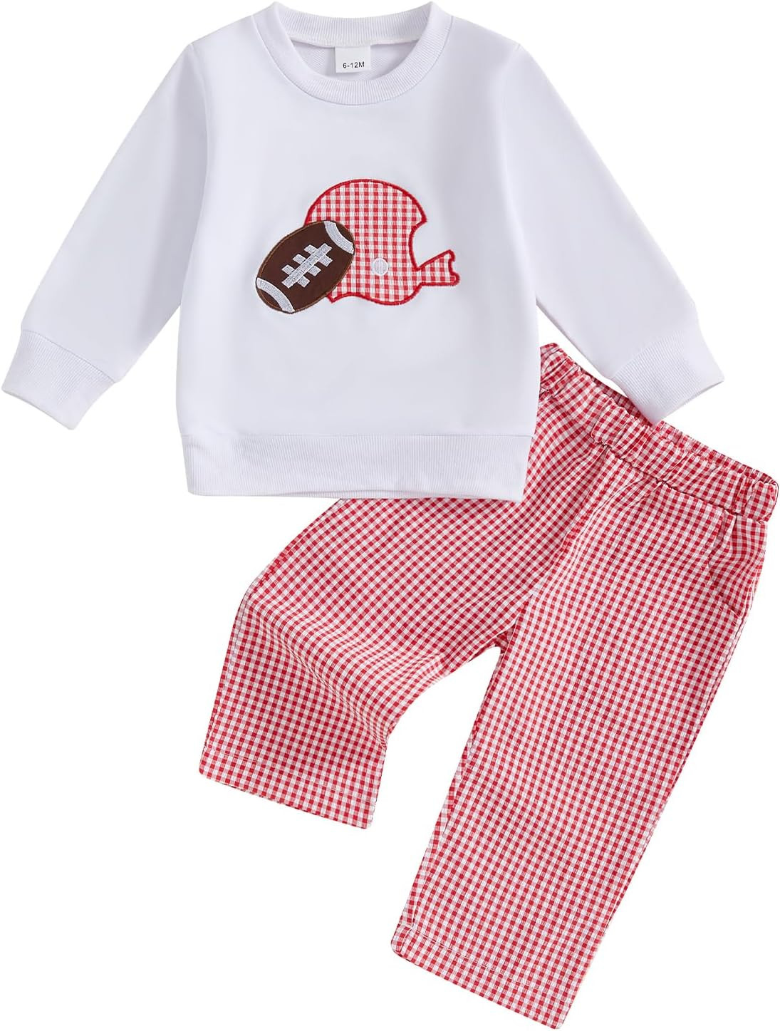 Adobabirl Toddler Baby Boy Football Outfit Rugby Embroidery Long Sleeve Shirt Plaid Pants Set Game Day Outfit Fall Clothes | Amazon (US)