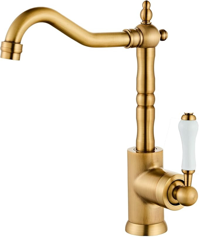 Antique Brass Kitchen Sink Faucet Single Handle Vintage Bar Faucet Single Hole Mixer Taps with 36... | Amazon (US)