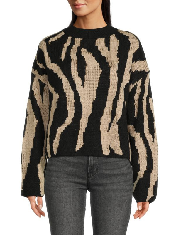 Lea & Viola Zebra Print Crewneck Sweater on SALE | Saks OFF 5TH | Saks Fifth Avenue OFF 5TH