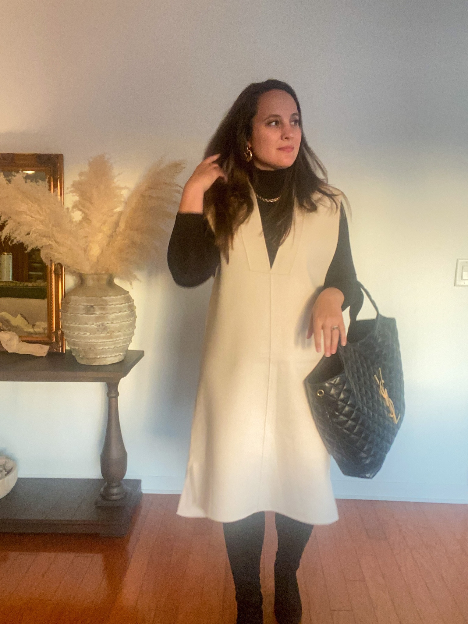 cos oversized v neck wool dress COS COS OVERSIZED V-NECK WOOL DRESS - BLACK - Dresses