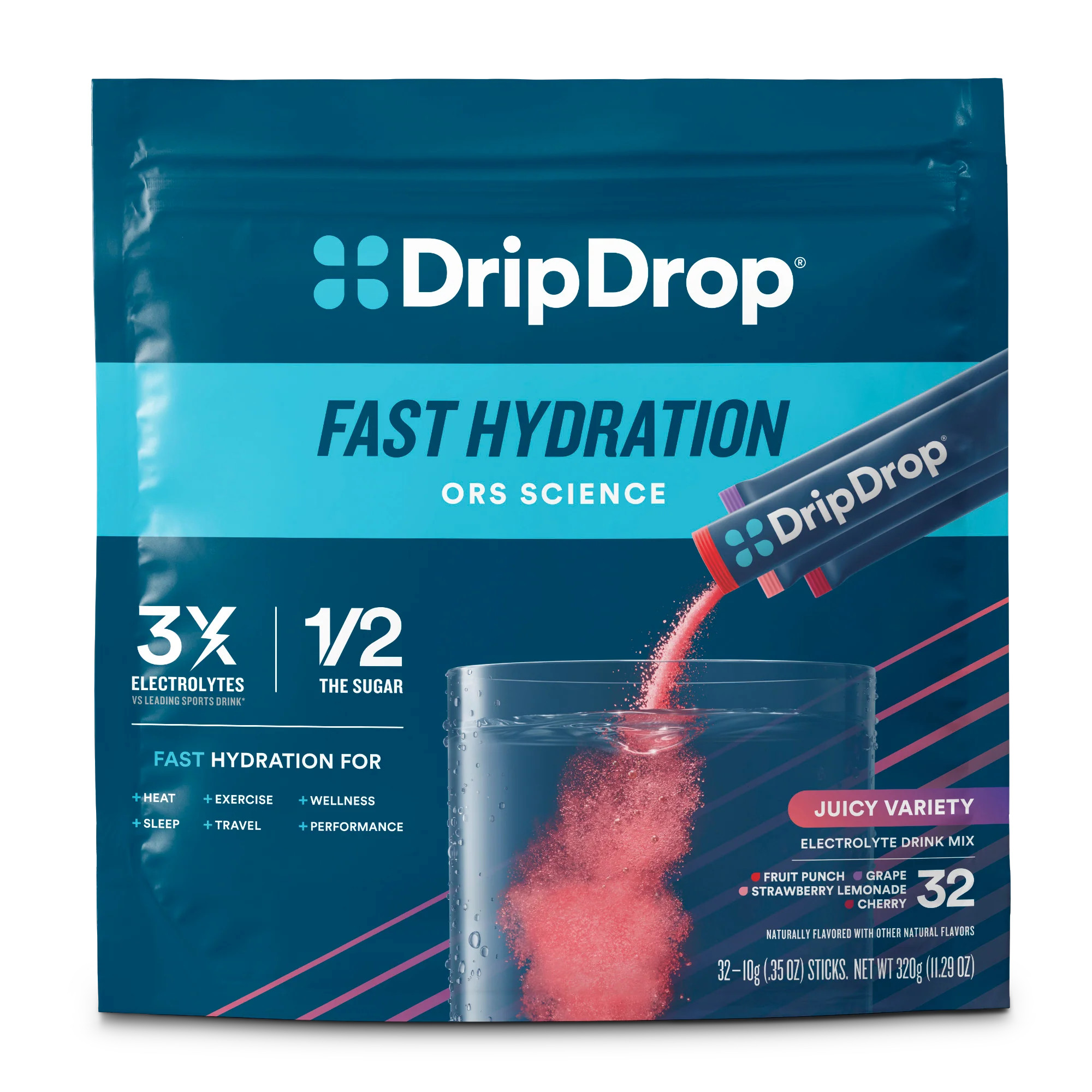 Juicy Variety Pack Electrolyte Powder | 32 Hydration Packets | DripDrop | DripDrop Hydration
