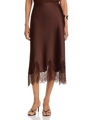 Satin Lace Trim Midi Skirt - Exclusive | Bloomingdale's (US)