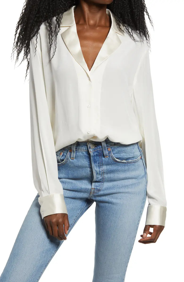 Satin Combo Long Sleeve Blouse | Nordstrom
