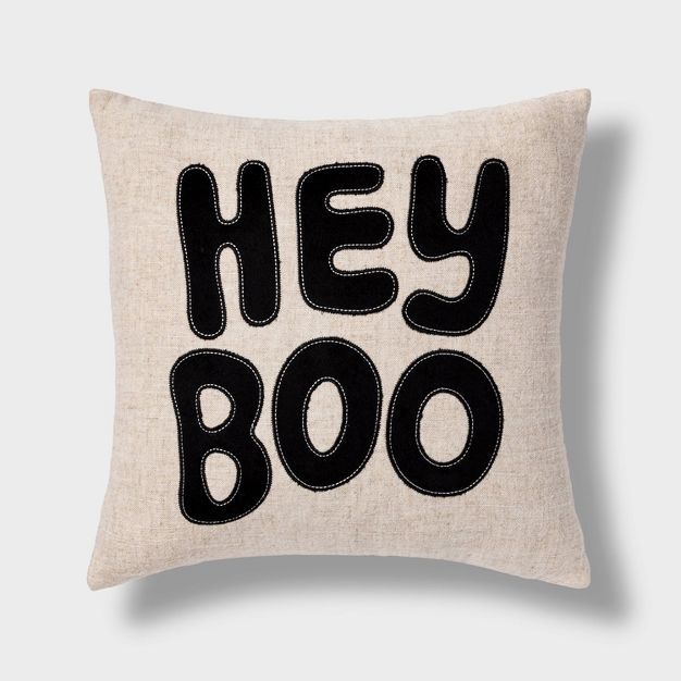 &#39;Hey Boo&#39; Square Throw Pillow Ivory/Black - Hyde &#38; EEK! Boutique&#8482; | Target