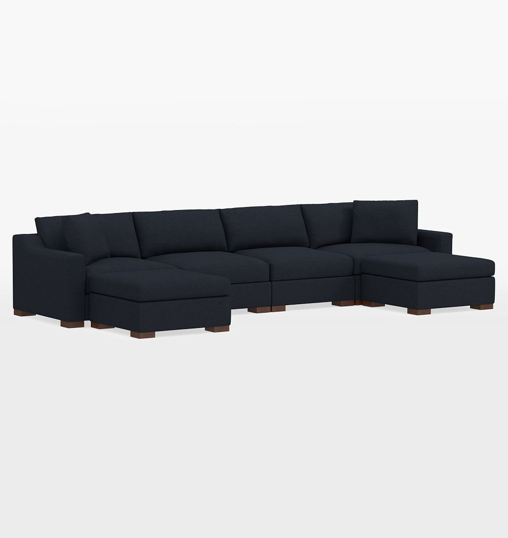 Sublimity 6-Piece Double Ottoman Sectional Sofa, Classic - Belgian Linen Navy | Rejuvenation