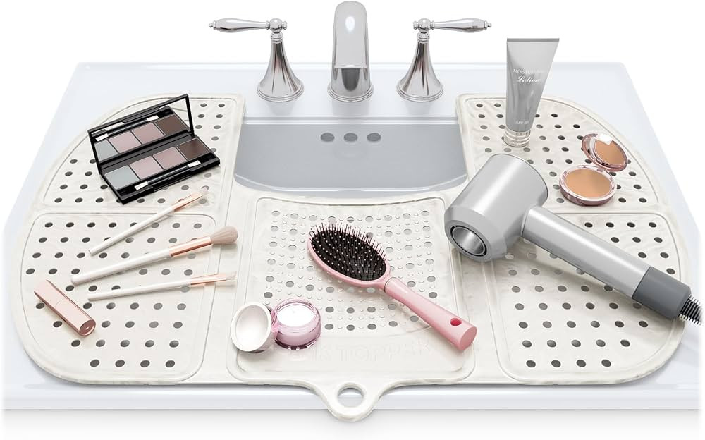 Sink Topper Bathroom Counter Cover & Storage Saver, Foldable Silicone Mat for Hot Tools, Hair Sty... | Amazon (US)