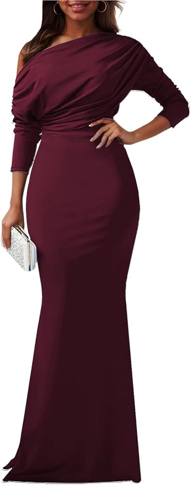 ZonJie Women's Evening Gowns Formal Elegant Long Sleeve Off Shoulder Party Dress Sexy Bodycon Wed... | Amazon (US)