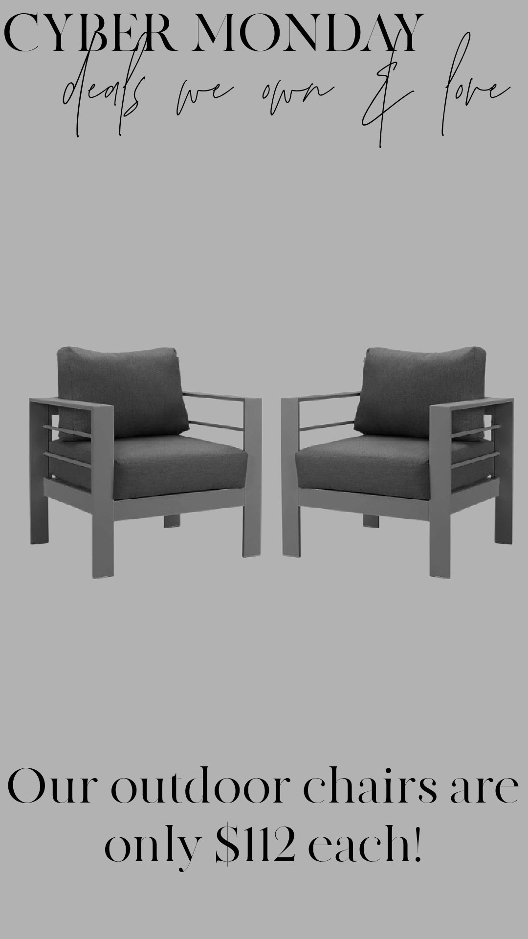 These are our RH look-for-less outdoor chairs and they are such a good find 🤍
Clean lines, comfortable cushions, and a timeless style that works anywhere — patio, porch, or firepit setup.

They’re on sale right now for Cyber Monday and only $112 each, which is such a steal for this look.

#LTKCyberWeek #LTKSaleAlert #LTKHome