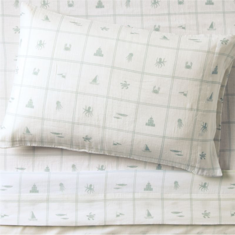 Crewe Blue Coastline Supersoft Kid's Twin Sheet by Jake Arnold | Crate & Kids | Crate & Barrel