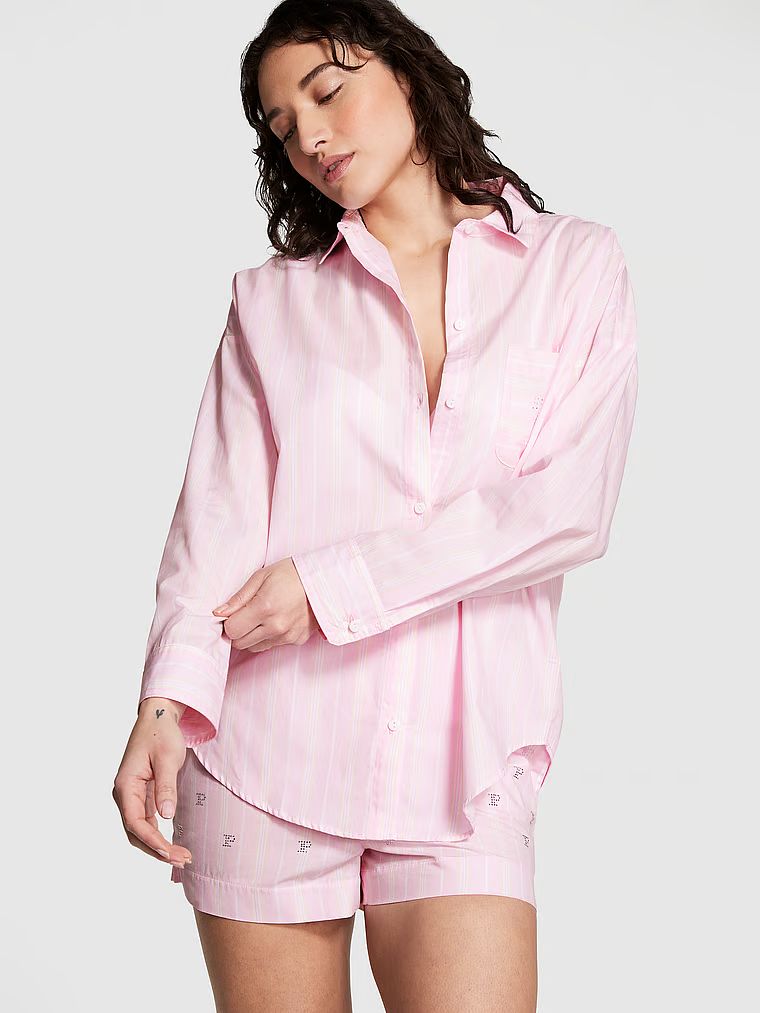 Buy Cotton Poplin Oversized Button-Down Sleepshirt - Order Pajama Tops online 5000009762 - PINK U... | Victoria's Secret (US / CA )