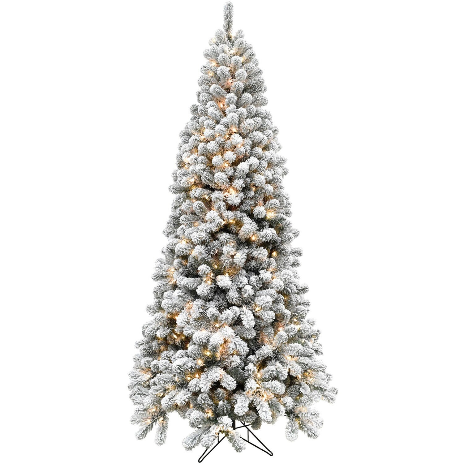 Fraser Hill Farm 6.5-Ft. Flocked Silverton Fir Christmas Tree with Clear LED String Lighting | Bed Bath & Beyond