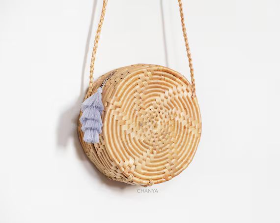 Round Straw Bag With Tasselribbon Round Bag Boho Shoulder Bag - Etsy | Etsy (US)