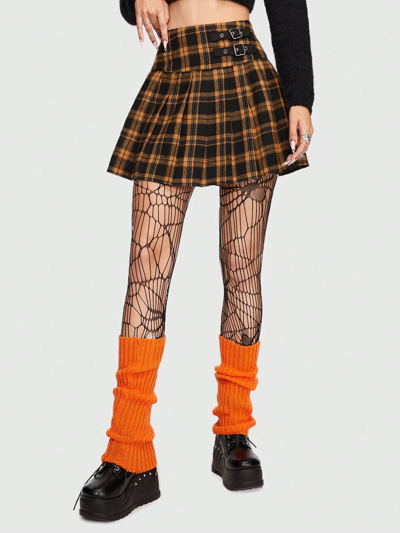 Goth Plaid Print Pleated Skirt | SHEIN