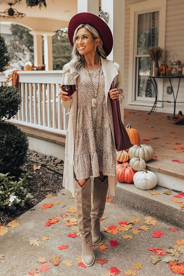 Kind Conversation Floral Tunic Dress In Mocha | Impressions Online Boutique