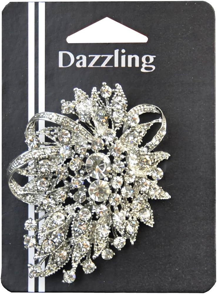 Belagio Enterprises 2-1/2-inch x 3-inch Rhinestone Brooch 1 Piece , Silver/Crystal | Amazon (US)