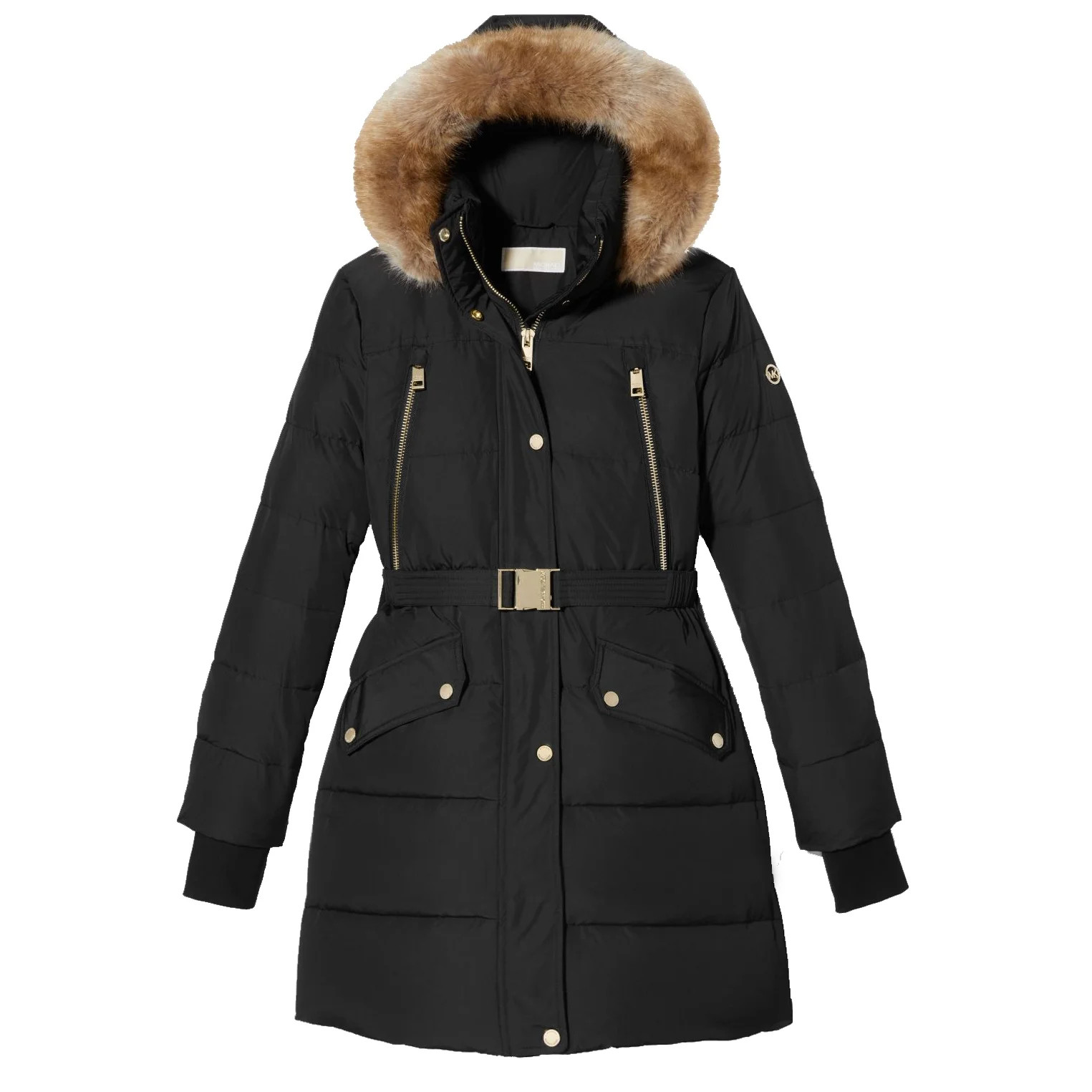 Michael Michael Kors Women's Black Down Belted Puffer Coat 3/4 Length | Walmart (US)