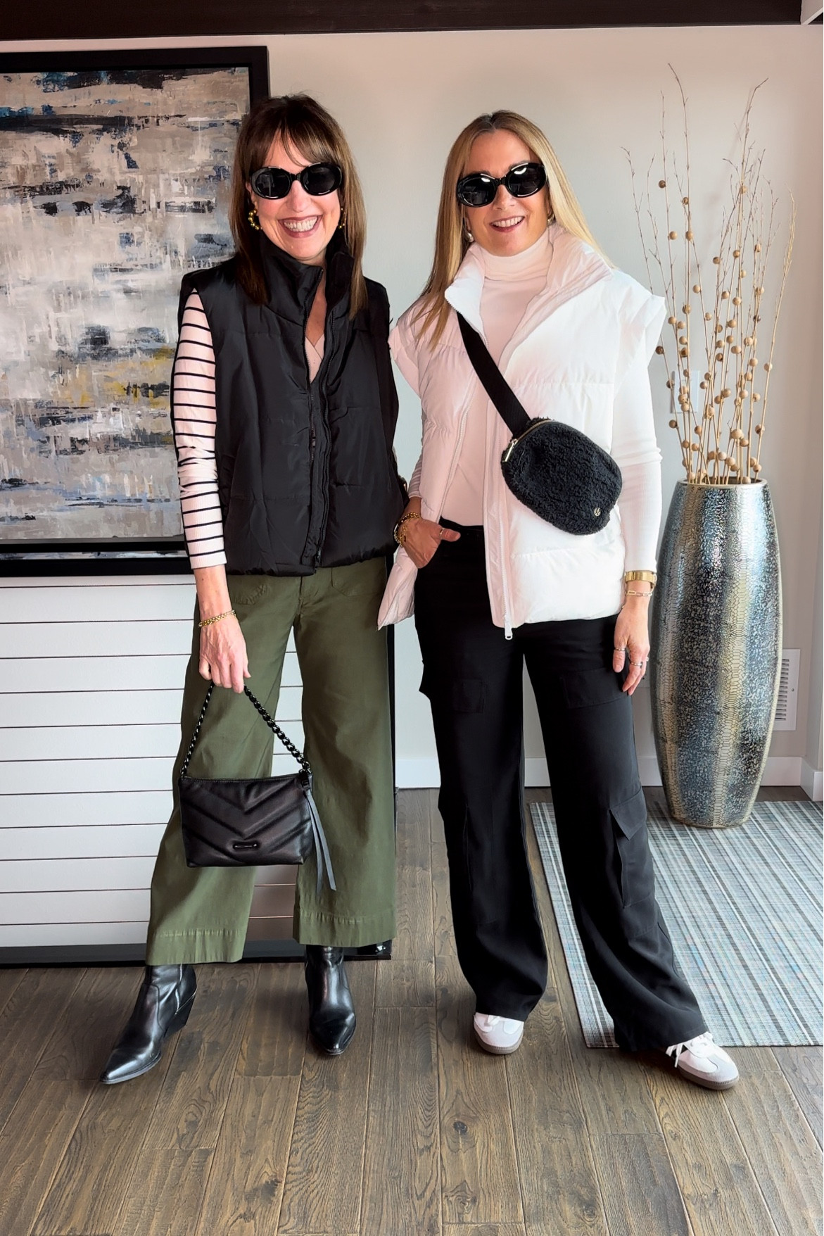 Styling our puffer vests for spring transition outfits! Both wearing small. Amazon find, Anthropologie Colette pant, winter outfit 

#LTKfindsunder50 #LTKover40 #LTKtravel