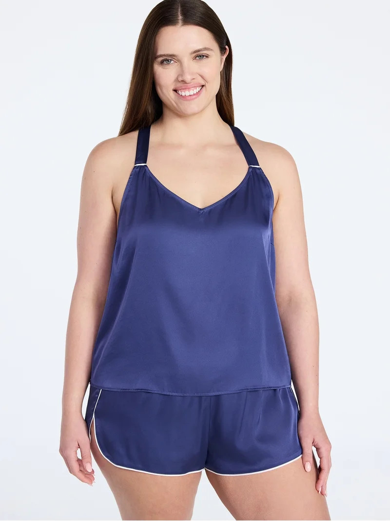 Joyspun Women’s Stretch Satin Cami and Shorts Set, 2-Piece, Sizes XS-3X | Walmart (US)