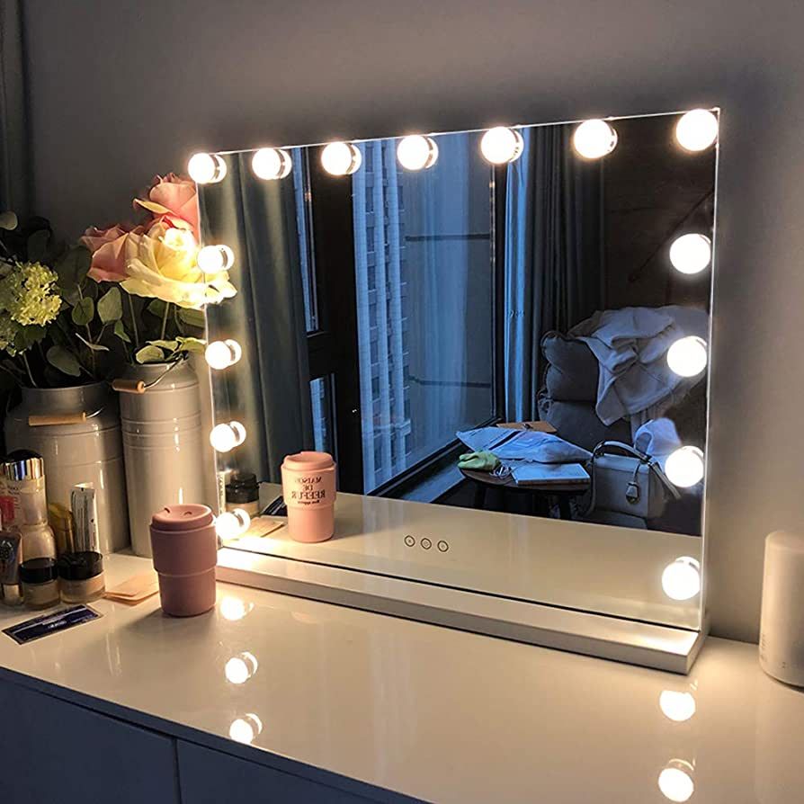 Amazon.com: FENCHILIN Vanity Mirror with Lights, Hollywood Lighted Makeup Mirror with 15 Dimmable... | Amazon (US)