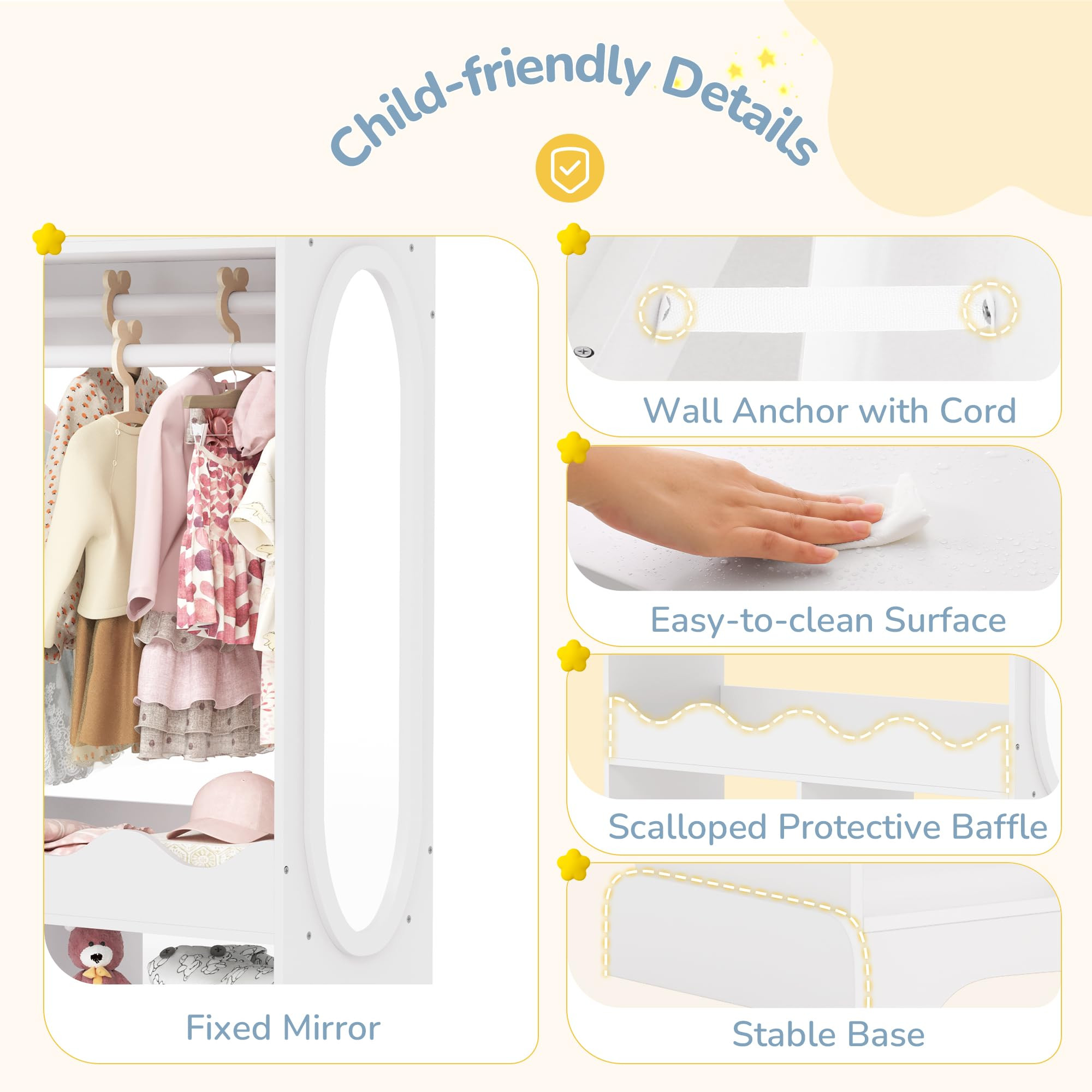 Curipeer Double Rods Kids Dress Up Storage with Full-Length Mirror, Kids Wardrobe Closet with 3 H... | Amazon (US)