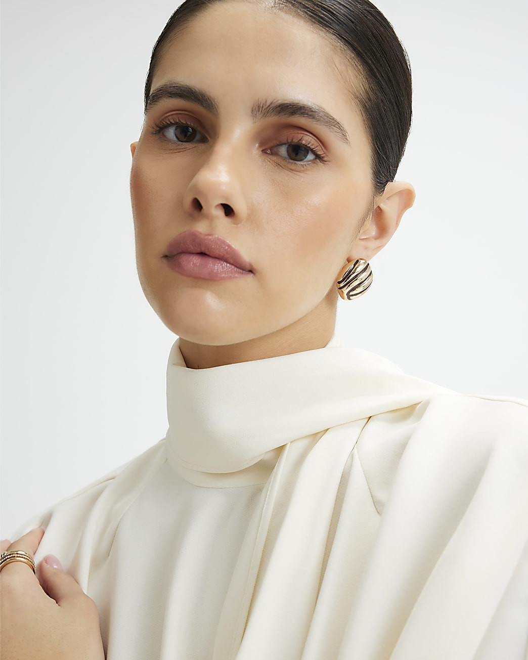 Brown Ridged Stripe Stud Earrings | River Island UK & IE