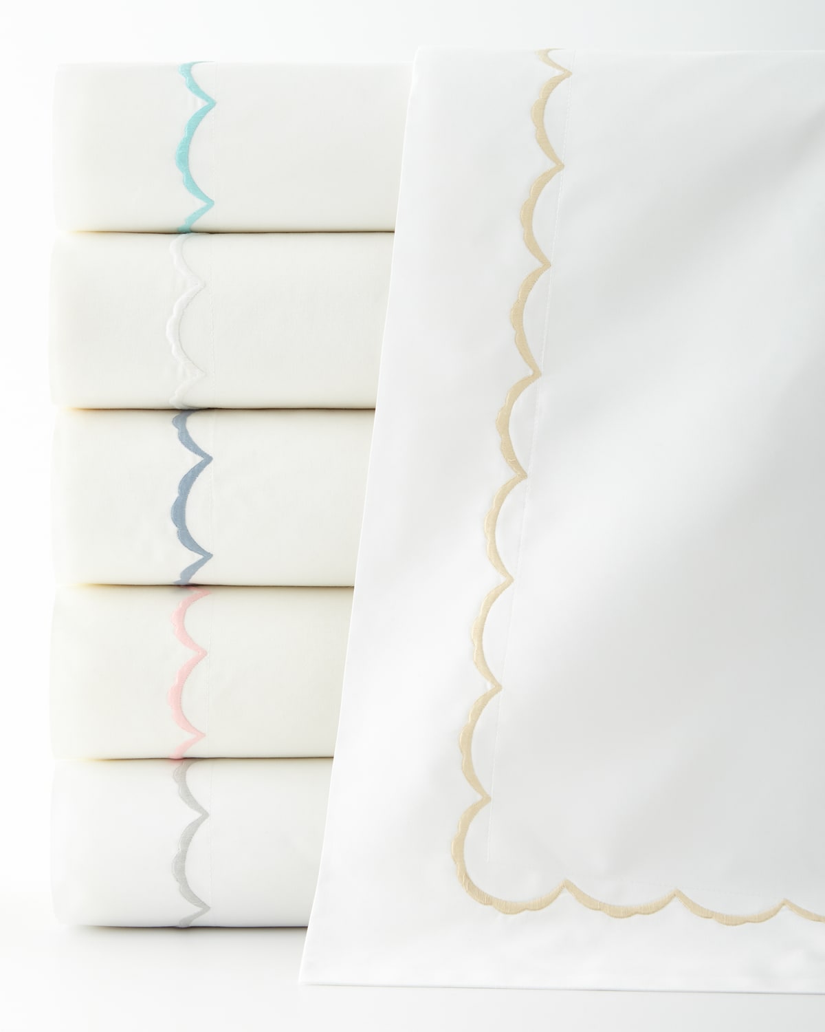 King Scallops Embroidered 350 Thread Count Flat Sheet | Neiman Marcus