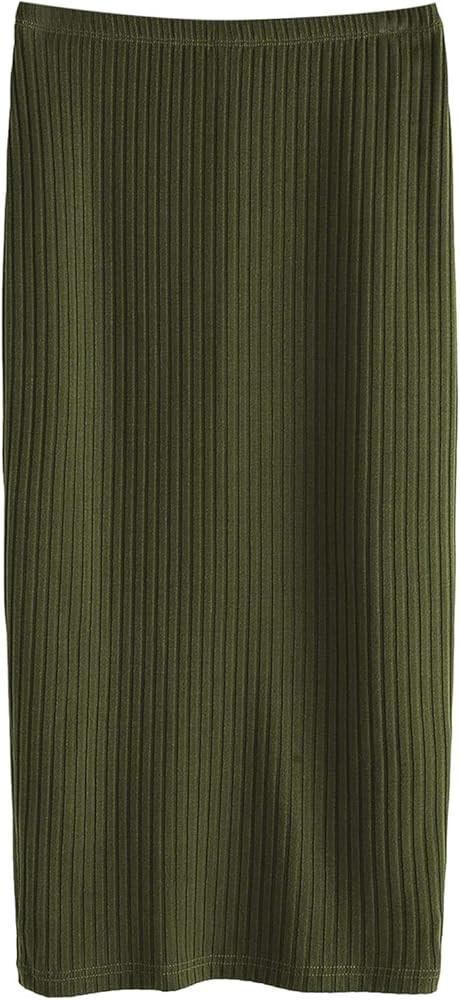 SheIn Women's Basic Plain Stretchy Ribbed Knit Split Full Length Skirt | Amazon (US)