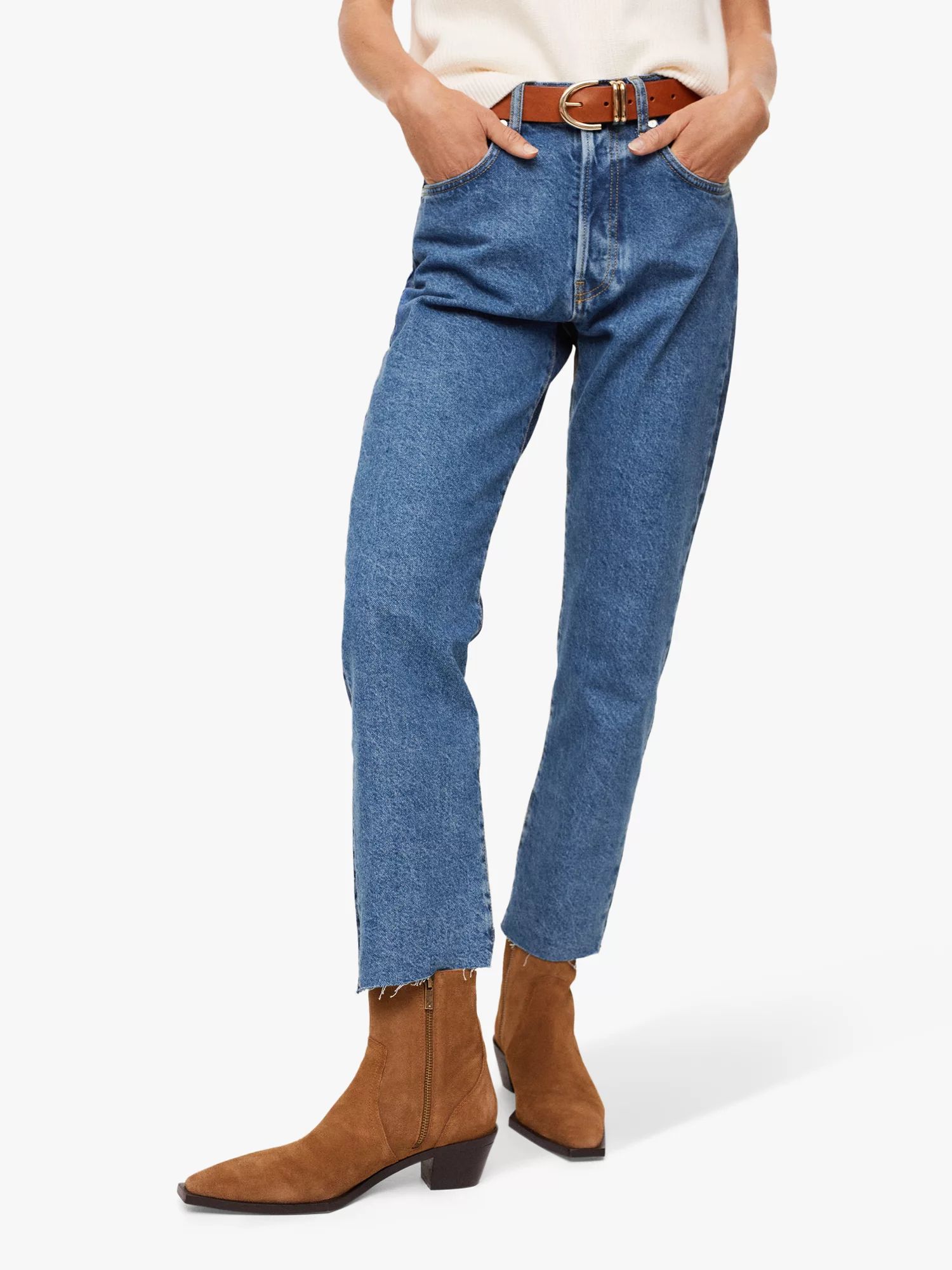 Mango Cindy Frayed Hem Jeans, Blue | John Lewis (UK)