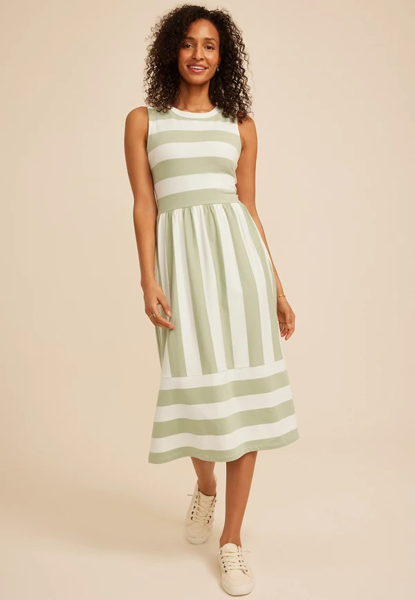 24/7 Bare Striped Midi Dress | Maurices