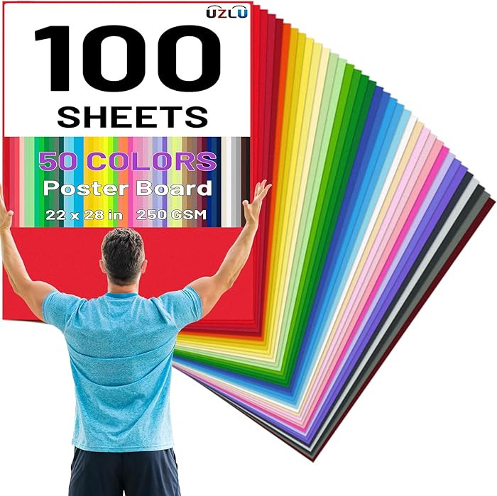 100 Pcs Poster Board 22 x 28 In Colored Posterboard Paper Bulk 50 Assorted Color 250 GSM Thicknes... | Amazon (US)