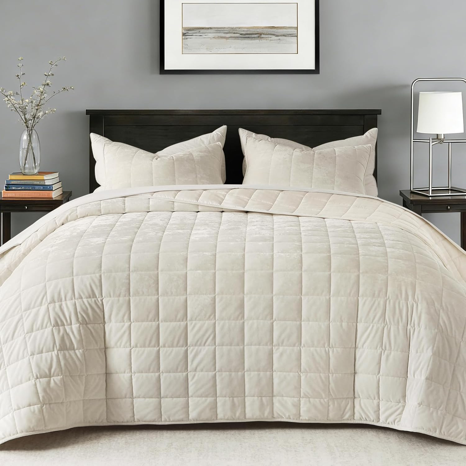 GOONE Reversible Velvet Quilt Set Oversized King 112"x106" Whisper White | Amazon (US)