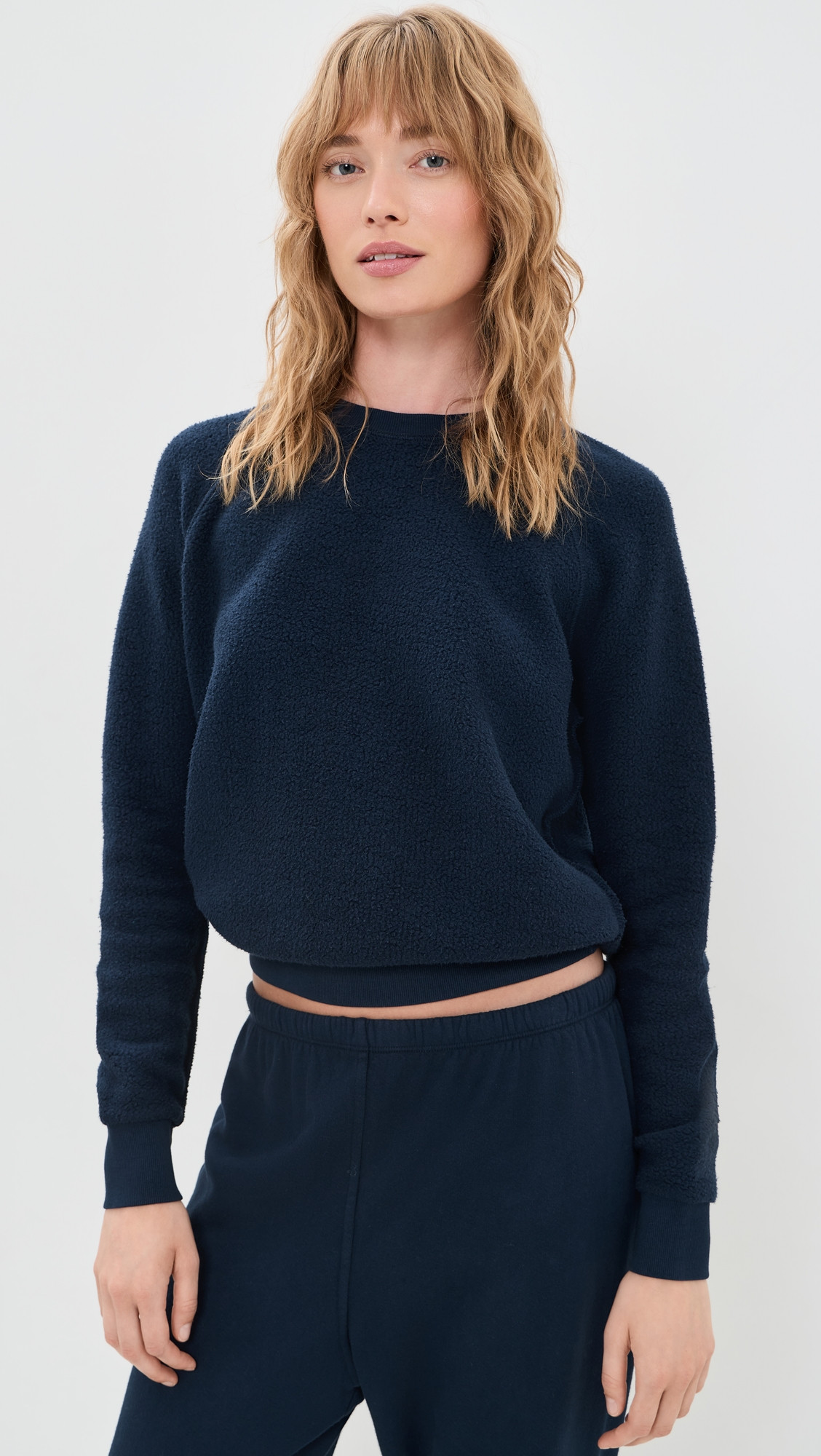 perfectwhitetee Ziggy Inside Out Fleece Long Sleeve Crew Neck Sweatshirt Navy L | Shopbop