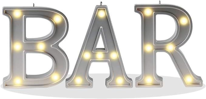Decorative Illuminated BAR Marquee Word Sign (Silver Color 4.21" Tall) - Lighted Letter Words and... | Amazon (US)