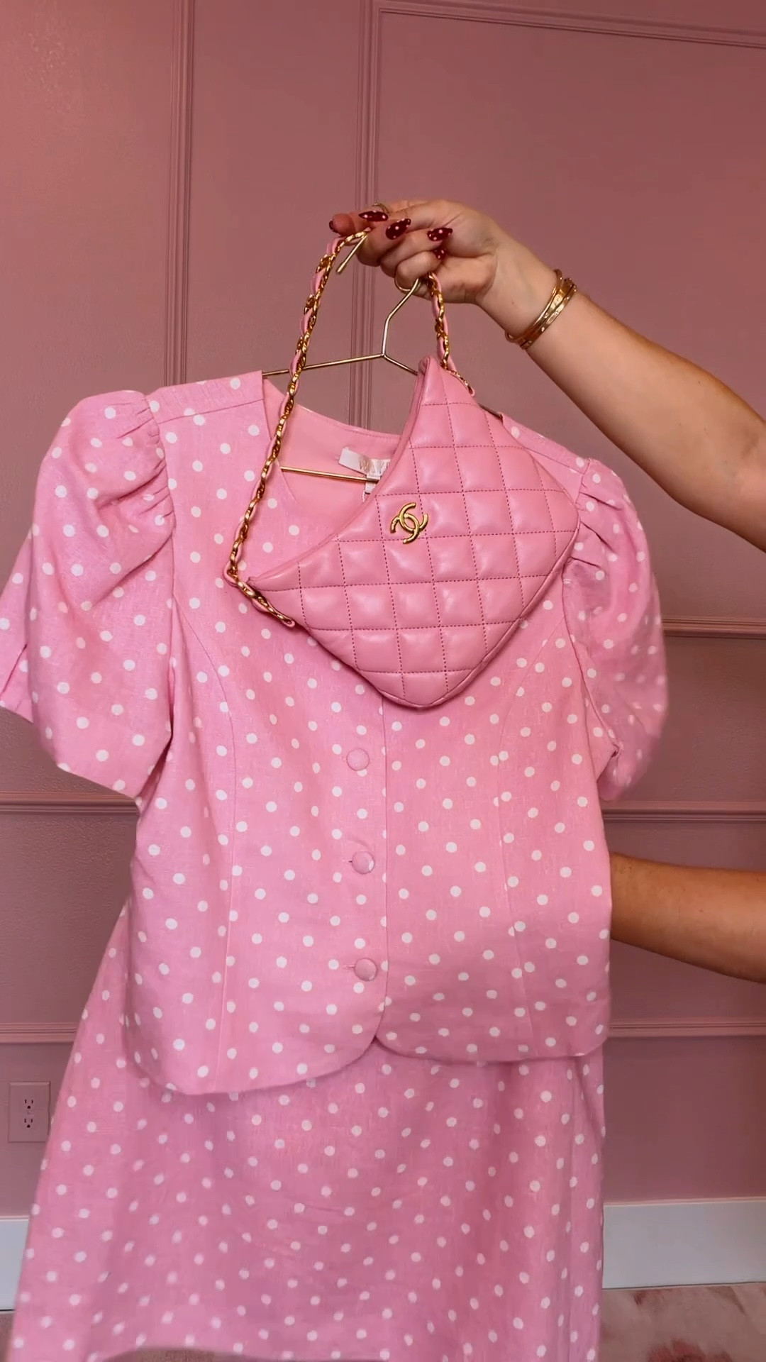 curvy midsize pink polka dot set for spring! in the large in top and skirt. sunglasses, bag, and ballet flats are Chanel! 💕

#LTKSeasonal #LTKMidsize