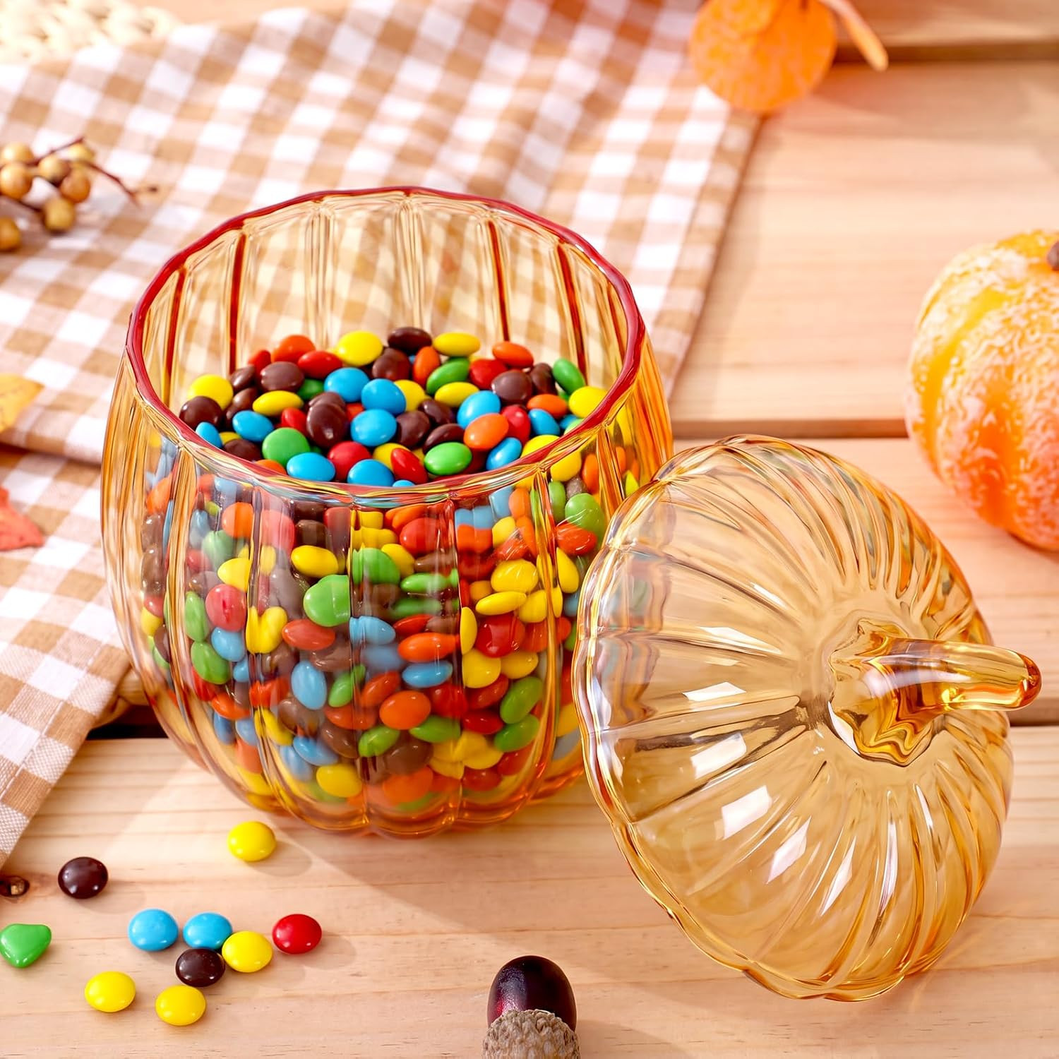 SiliFine Pumpkin Glass Candy Jar Halloween Pumpkin Cookie Jar, Vintage | Amazon (US)