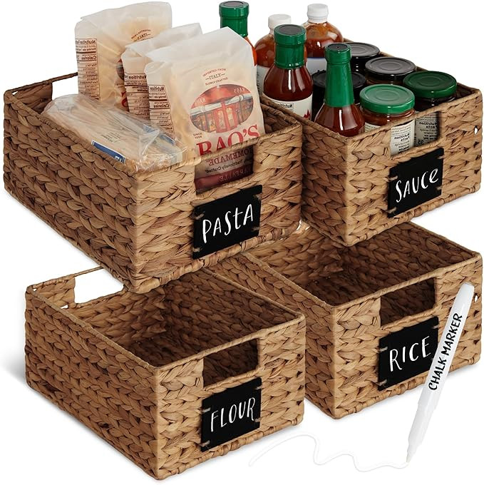 Best Choice Products Set of 4 9x12in Water Hyacinth Pantry Baskets, Woven Organizers w/Chalkboard... | Amazon (US)