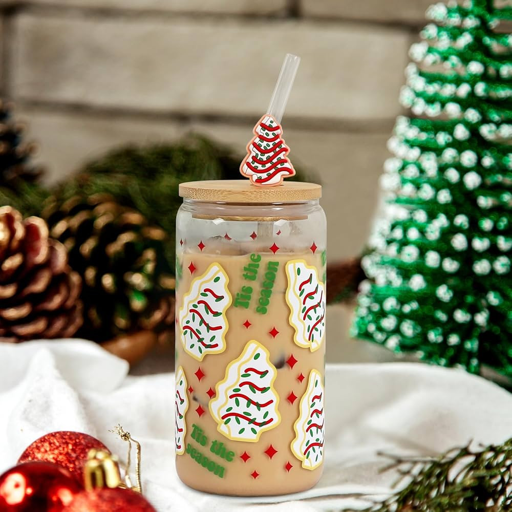 Christmas Gift Iced Coffee Cup, Practical Birthday Gift, 18oz Christmas Cake Tree Tumbler Can Gla... | Amazon (US)