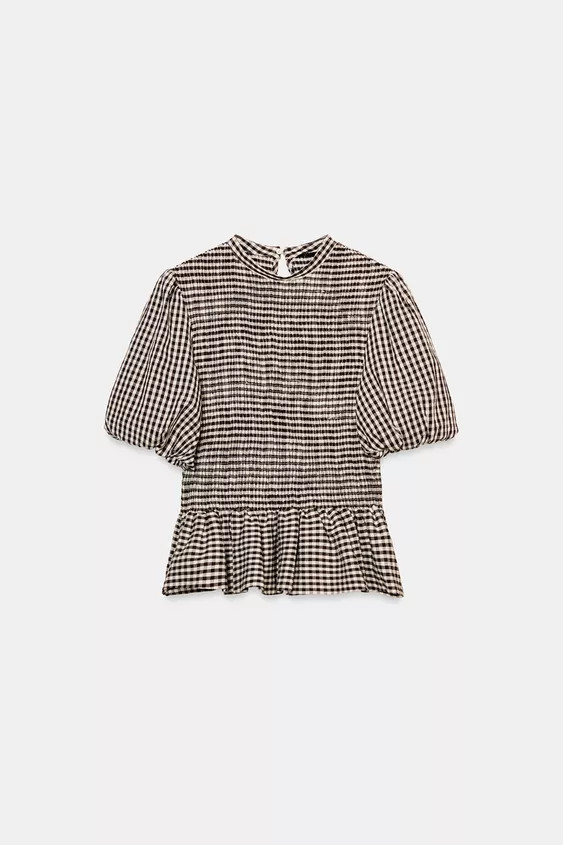 GINGHAM SMOCKED TOP | Zara US