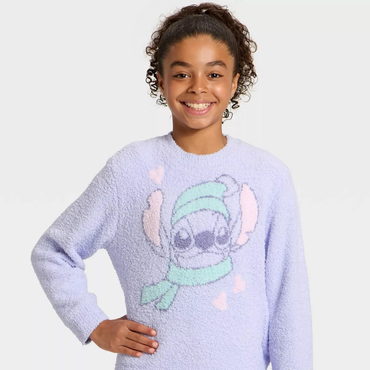 Girls' Disney Stitch Boucle Pullover Sweater - Light Blue | Target