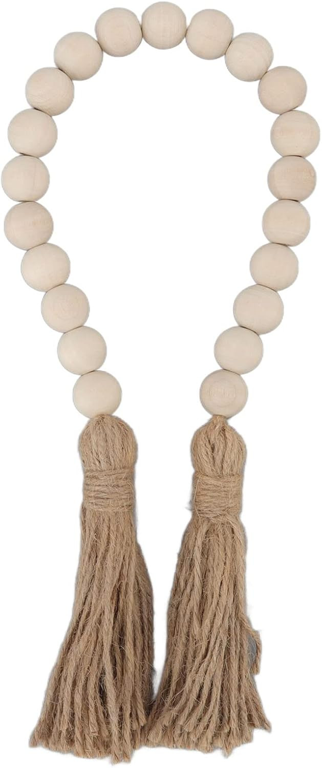 23.6in Wood Bead Garland, Rustic Decorative Beads Home Decor, Hemp Rope Wooden Beads Decor with Tassels, Multipurpose Farmhouse Beads for Door Handles, Vases, Pots | Amazon (US)