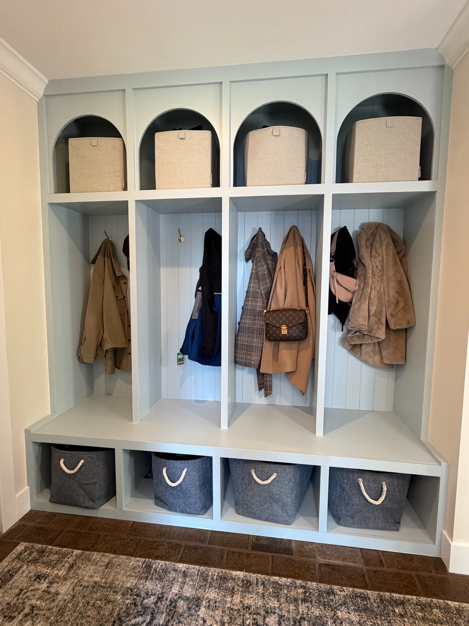 After this remodel, my mudroom has become my new favorite space! The perfect shade of blue with all the function. #mudroom #lockers #storage #hallway #homeorganization #homeremodel #homedesign #homeupdate #homerenovation #homerefresh #mudroomlockers #mudroomstorage

#LTKHome