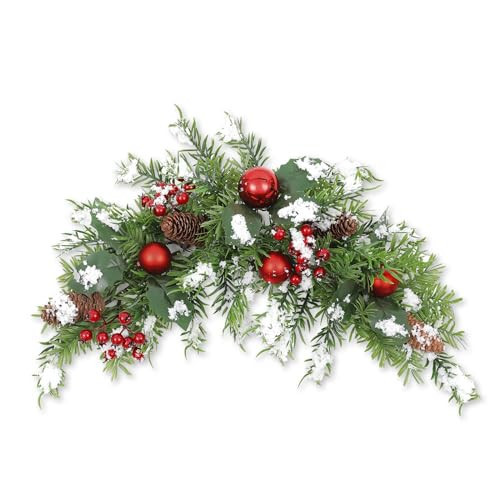 HEBE 25" Christmas Swags Artificial Christmas Decorative Swag Xmas Mailbox Swag Christmas Wreath with Red Berries Pine Cone Farmhouse Christmas Hanging Decorations for Indoor Outdoor Use | Amazon (US)