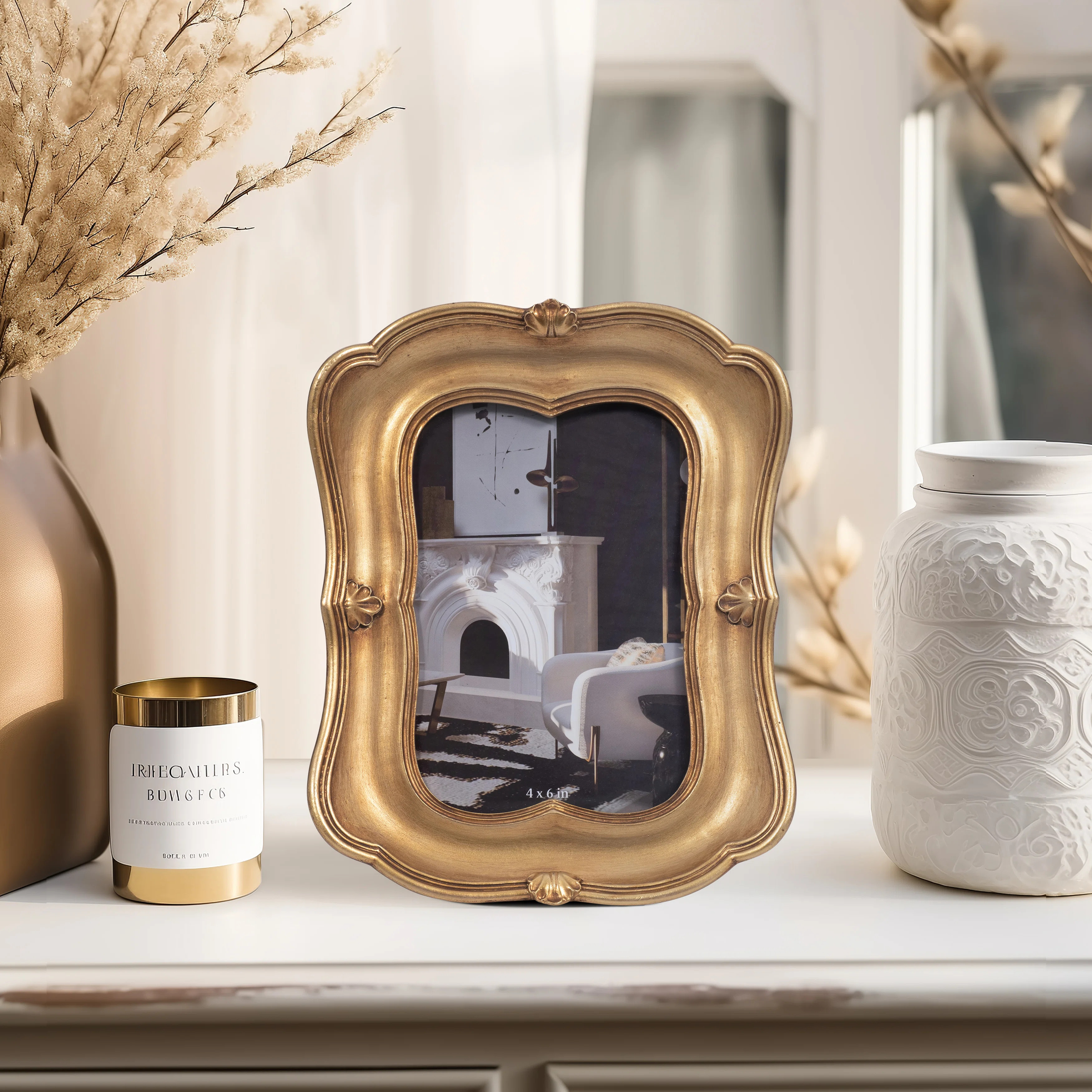 Boho Resin Photo Frame with Glass Insert - 8" Ornate Gold Metallic Finish for Home, Office, Bedro... | Wayfair North America