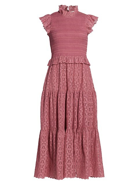 Smocked Eyelet Midi Dress | Saks Fifth Avenue
