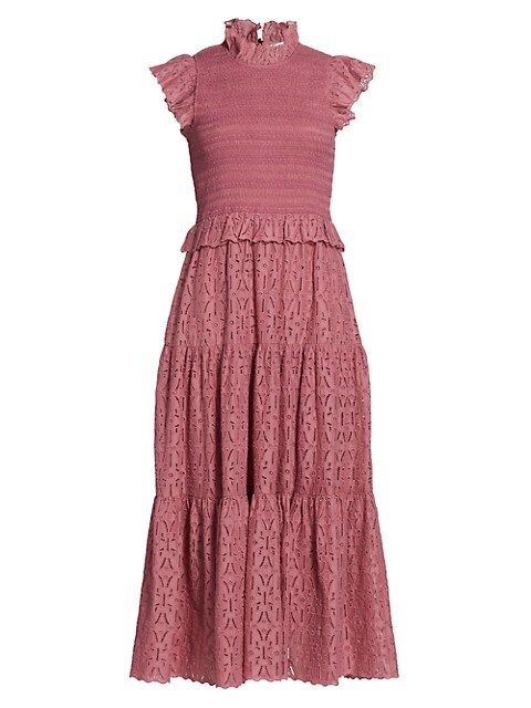 Smocked Eyelet Midi Dress | Saks Fifth Avenue