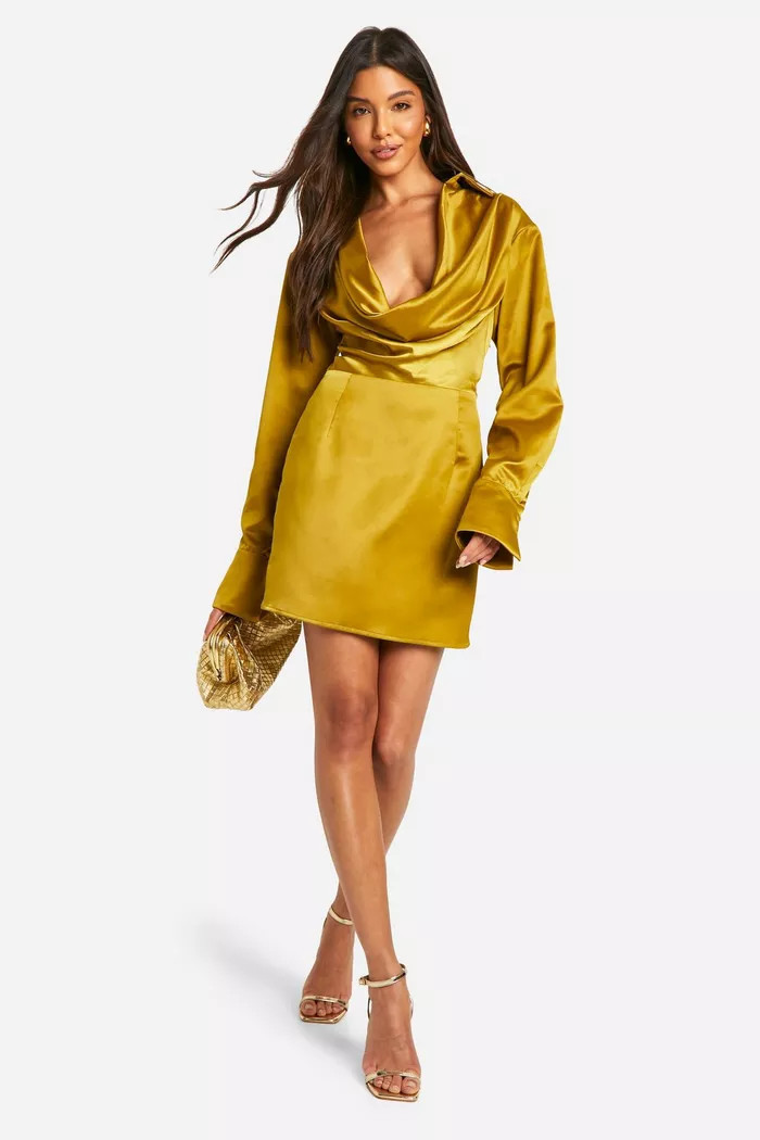 Cowl Neck Collared Mini Dress | boohoo (US & Canada)