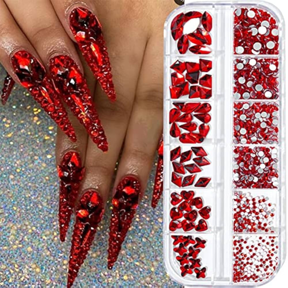 735 Pieces Red Rhinestones for Acrylic Nails - 3D Nail Diamonds Art Decoration Crafts DIY | Amazon (US)